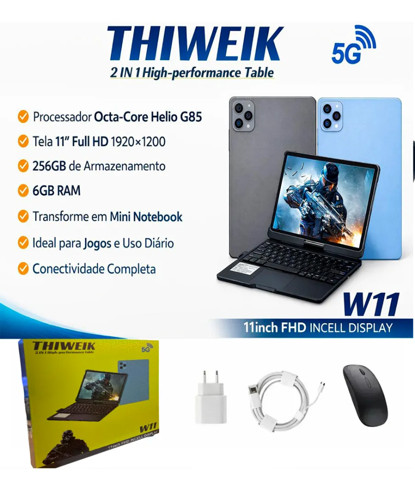Tablet PC Gamer Tela 11 12GB RAM 256GB Armazenamento 5G Aceita Chip - Cinza - Thiweik - #3