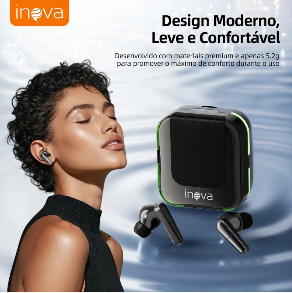 Fone de Ouvido Bluetooth Sem Fio INOVA FON-13084  Estéreo Som HD Conexão Rápida Bateria Longa Duração