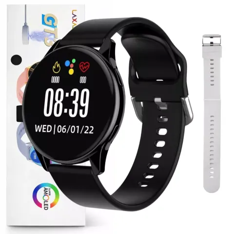 Smartwatch LaxasFit GT3 Amoled Chamadas Pulseira Extra Lançamento - Preto e Rosê Gold