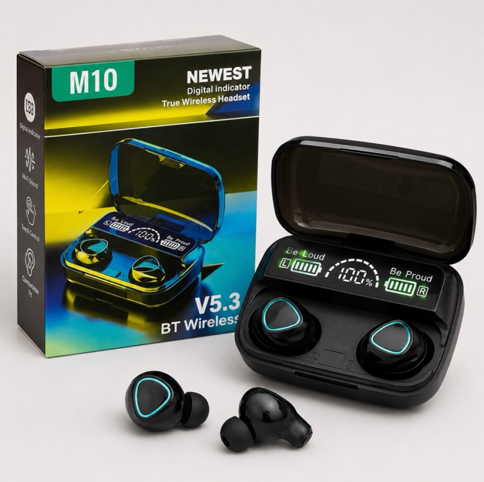 Fone De Ouvido M10 Bluetooth V5.1 C/ Carregador Power Bank