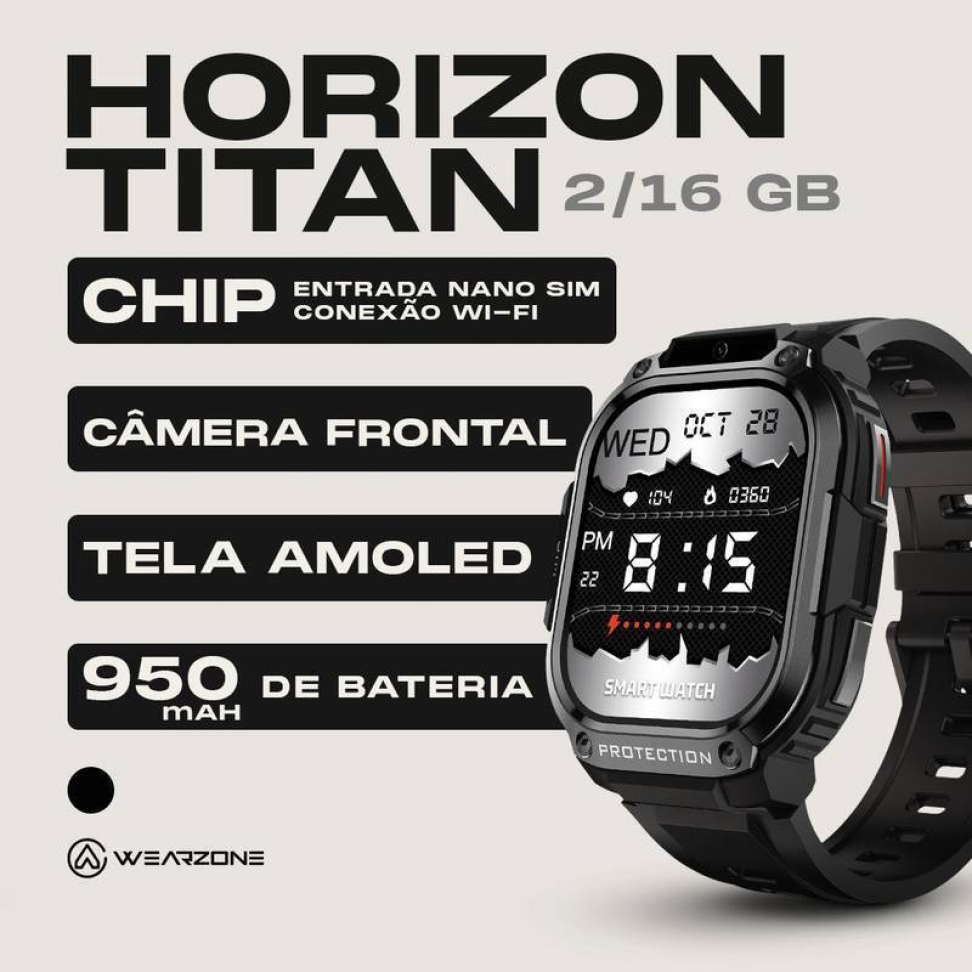 Smartwatch Wearzone Horizon Titan 4g Tela Amoled Proteção Panda Glass 2GB RAM 16GB ROM Ultra Robusto
