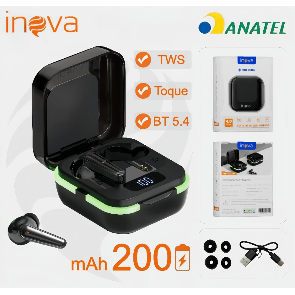 Fone de Ouvido Bluetooth Sem Fio INOVA FON-13084  Estéreo Som HD Conexão Rápida Bateria Longa Duração - #9