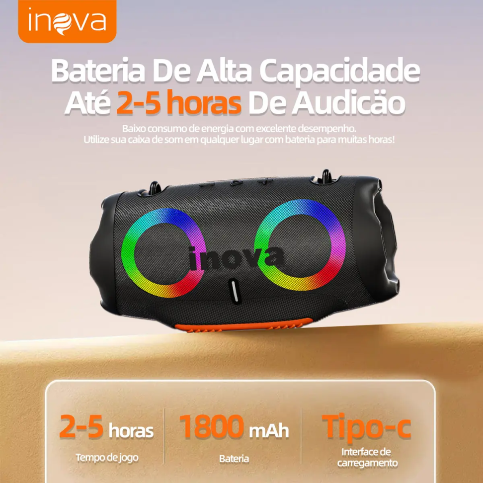 Caixa De Som Inova 30w Bluetooth Tws Estéreo Alta Hifi Festa À Prova D'água Ipx6à Com Rgb