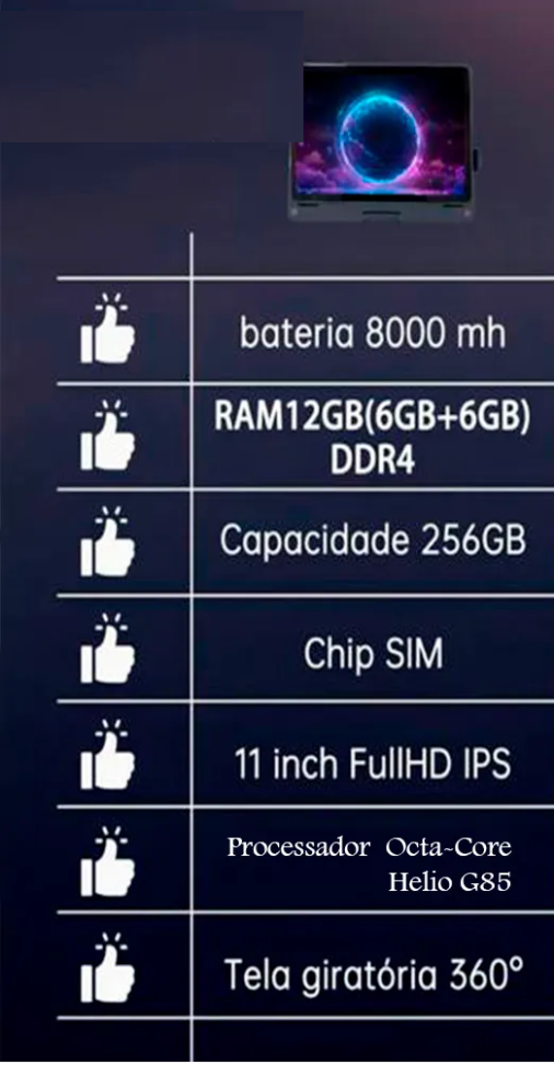 Tablet PC Gamer Tela 11 12GB RAM 256GB Armazenamento 5G Aceita Chip - Cinza - Thiweik - #8