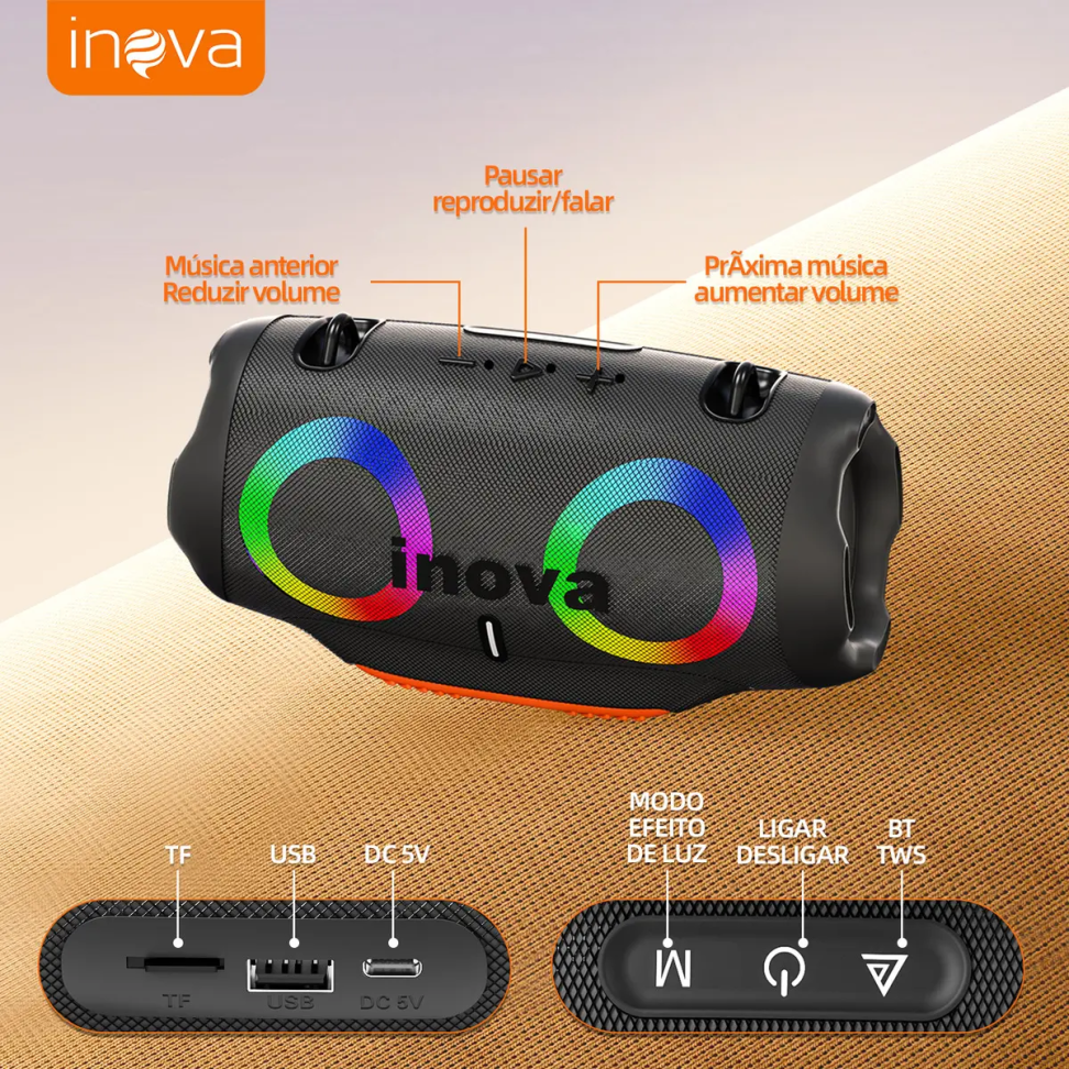 Caixa De Som Inova 30w Bluetooth Tws Estéreo Alta Hifi Festa À Prova D'água Ipx6à Com Rgb - #7