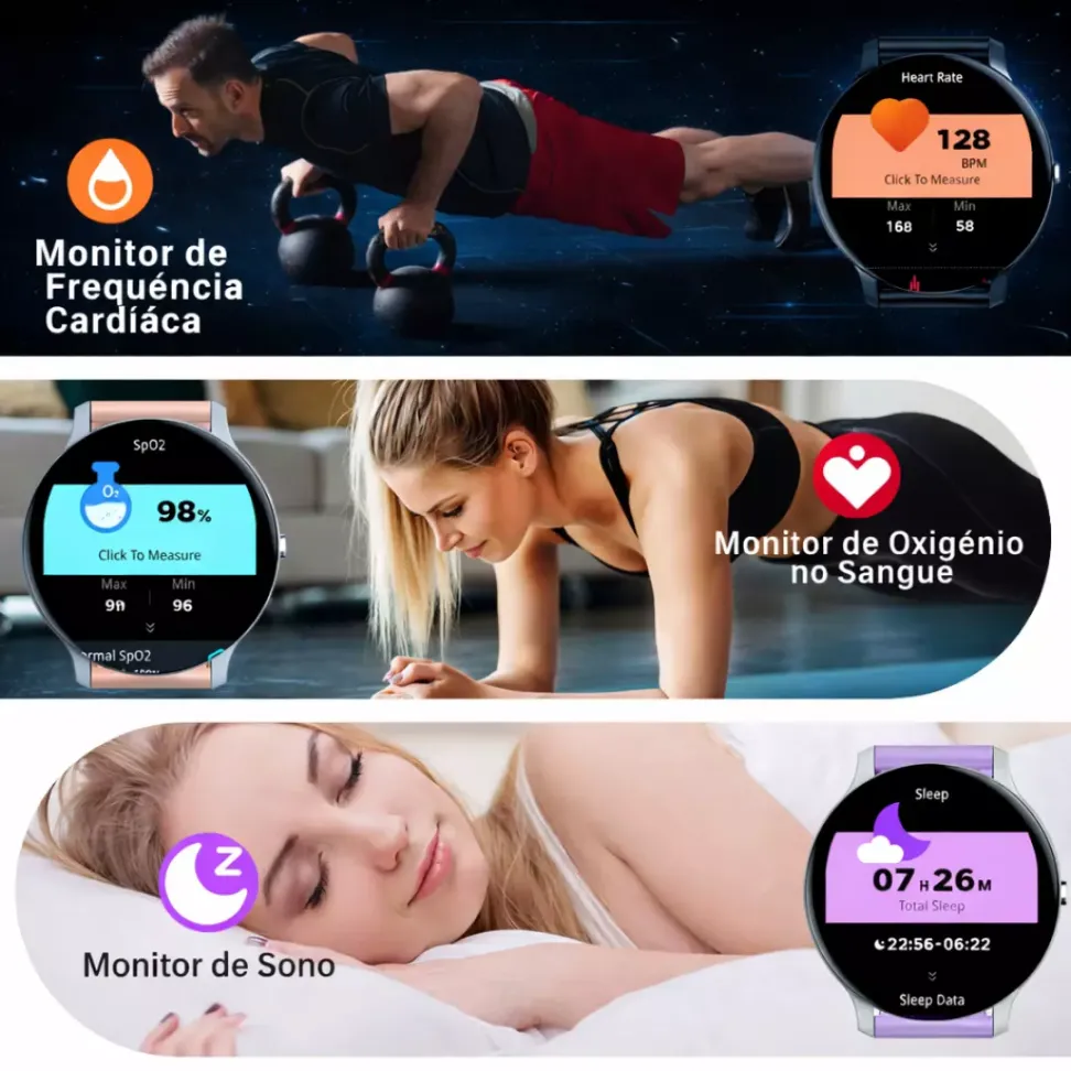 Smartwatch LaxasFit GT3 Amoled Chamadas Pulseira Extra Lançamento - Preto e Rosê Gold - #5