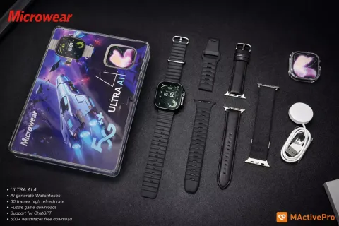 Smartwatch Microwear Ultra 4 Ai 5G 2/16GB Amoled Chip Android Camera Wifi - Preto e Titânio Gold
