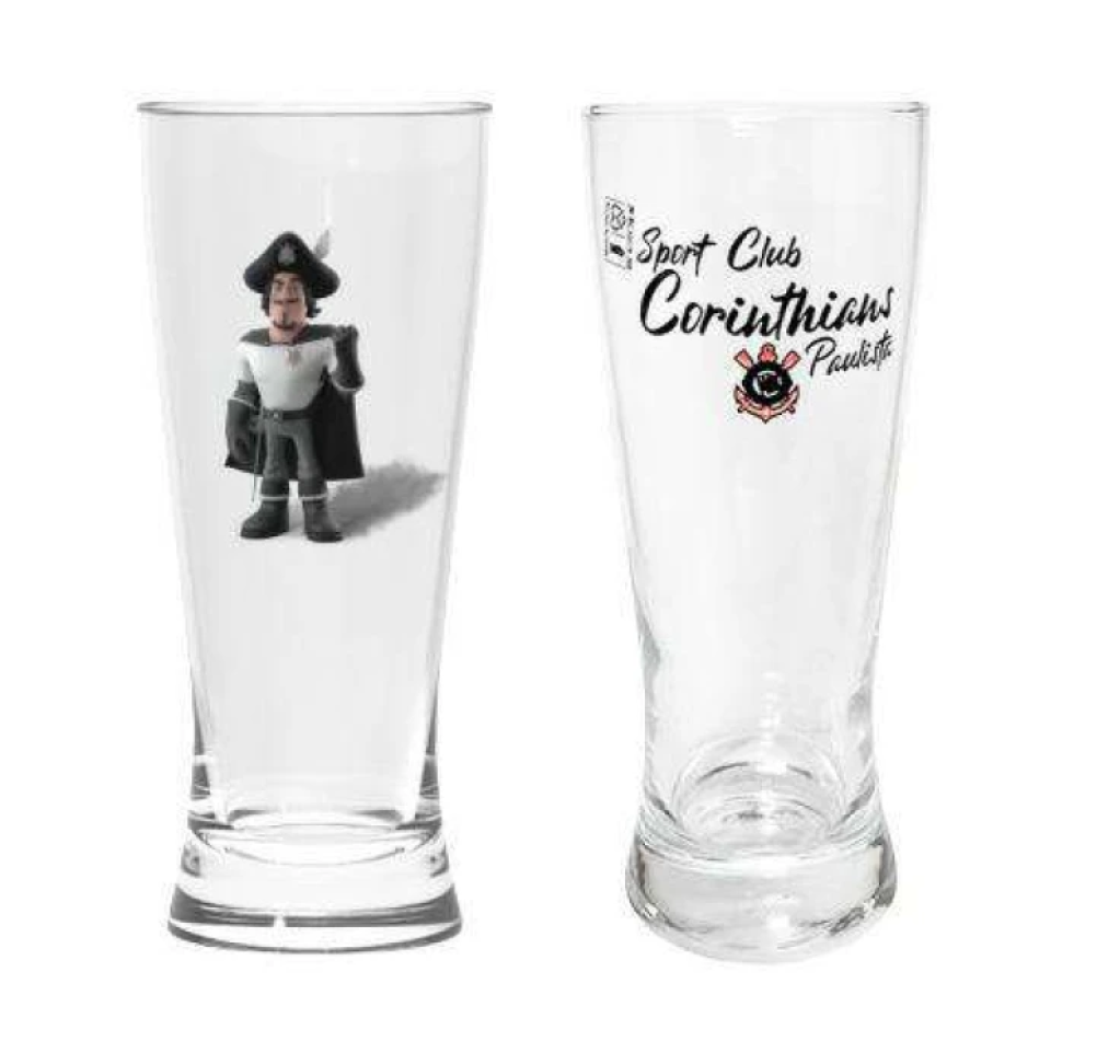Copo de vidro tulipa para chopp 300ml com 02 peças corinthians allmix