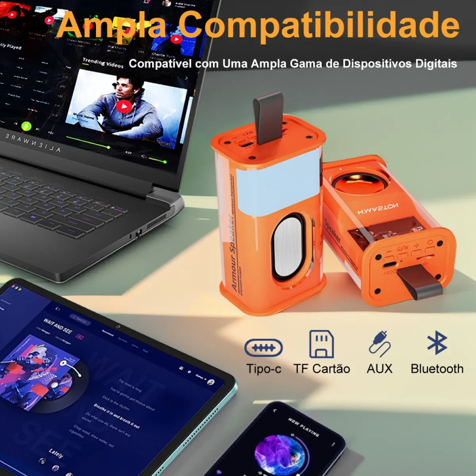 H'maston AM-24 Caixa De Som Bluetooth 5.0 Portátil Com Luz Rgb E Microfone - #8