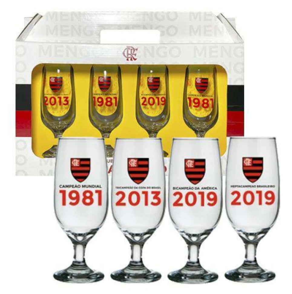 Taça de vidro floripa para chopp 300ml com 04 peças flamengo allmix