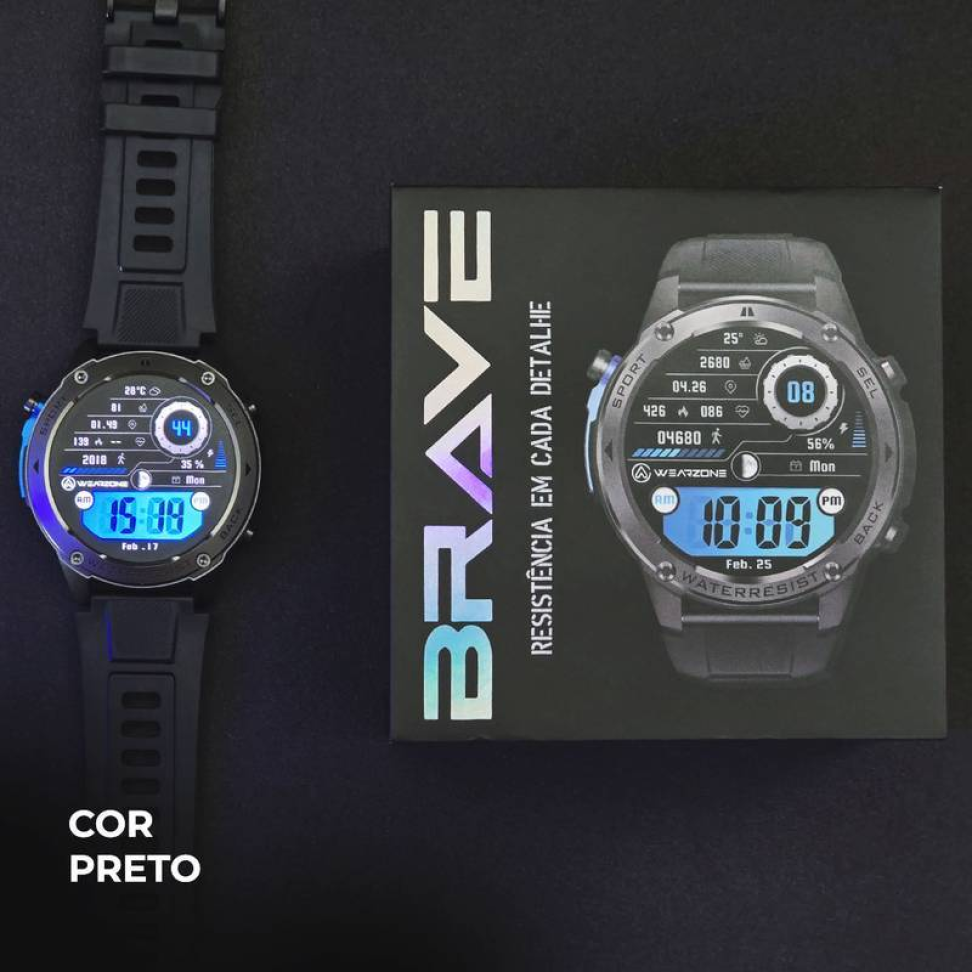 Smartwatch WearZone Brave Sport, com GPS e Resistência Militar IP69K
