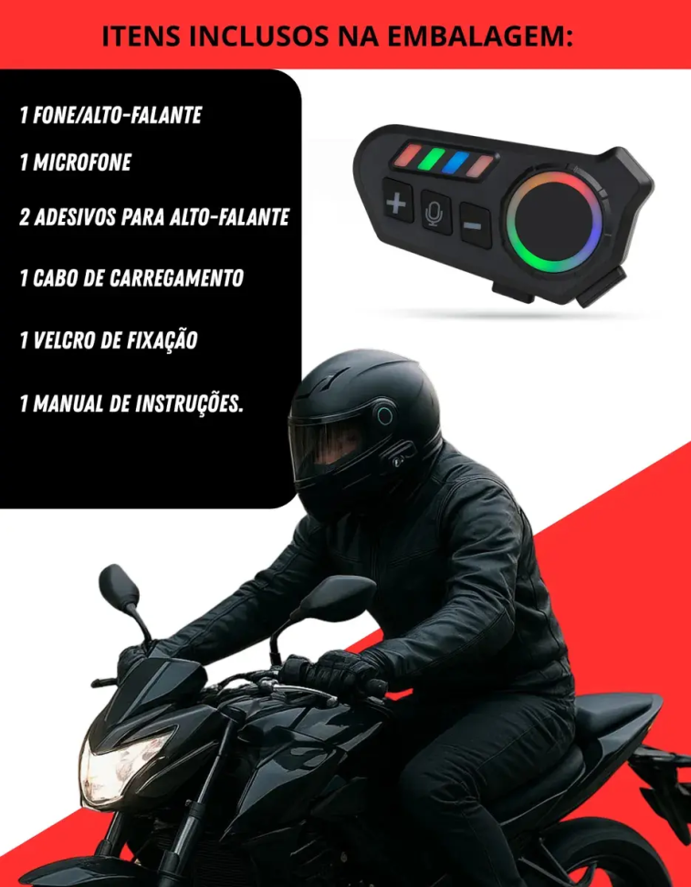 Fone De Ouvido Para Capacete Moto Bluetooth Rgb Sem Fio - #11