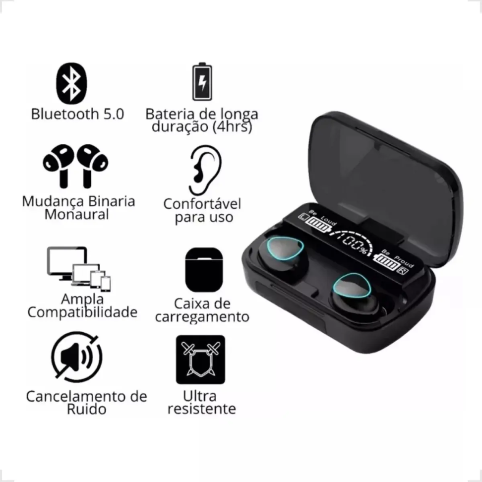 Fone De Ouvido M10 Bluetooth V5.1 C/ Carregador Power Bank - #6