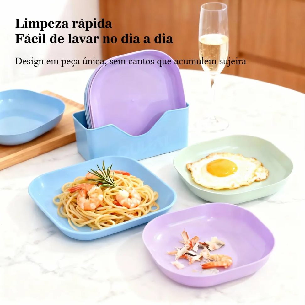 Kit 10 Pratos Coloridos Para Servir + 1 Base Organizador - #5