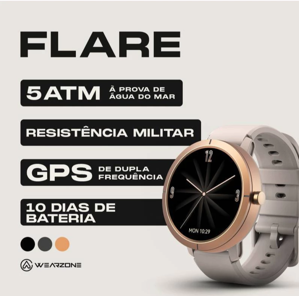 Smartwatch Wearzone Flare Relogio Inteligente GPS | 5ATM A prova d'Água | Bateria 7 dias