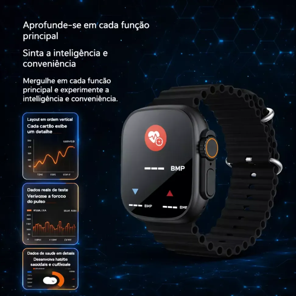 Smartwatch C11 Ultra 49mm Serie 11 Jogos Pulseira Extra Lançamento - Laranja - #4