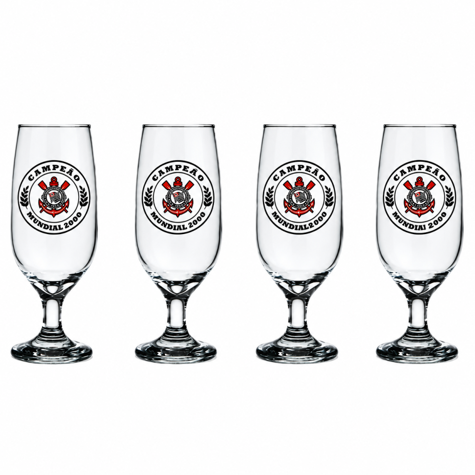 Taça de vidro floripa para chopp 300ml com 04 peças corinthians allmix