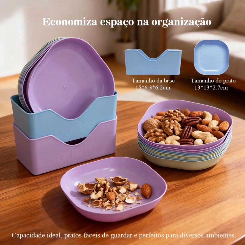 Kit 10 Pratos Coloridos Para Servir + 1 Base Organizador - #4