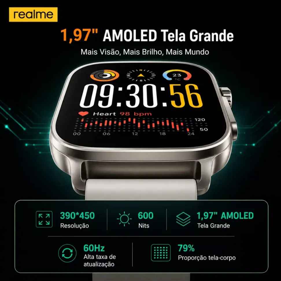 Smartwatch Realme Watch 5 Amoled GPS NFC - Preto e Prateado - #8
