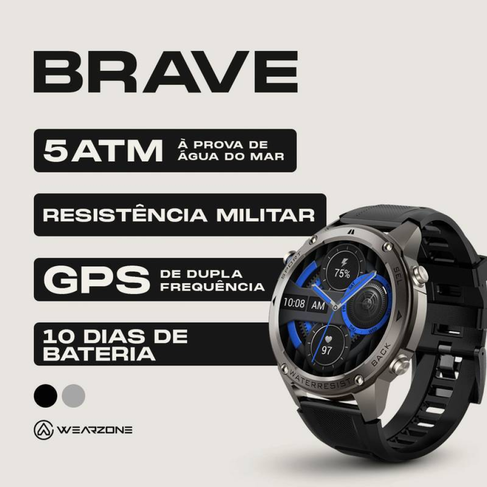Smartwatch WearZone Brave Sport, com GPS e Resistência Militar IP69K