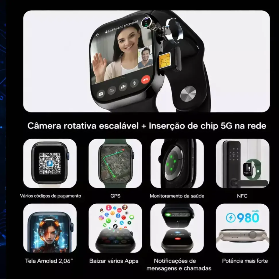Smartwatch Microwear W11Ai Android 5G 2/16GB Amoled Chip Camera Wifi - Preto, Prata e Titânio Gold - #8