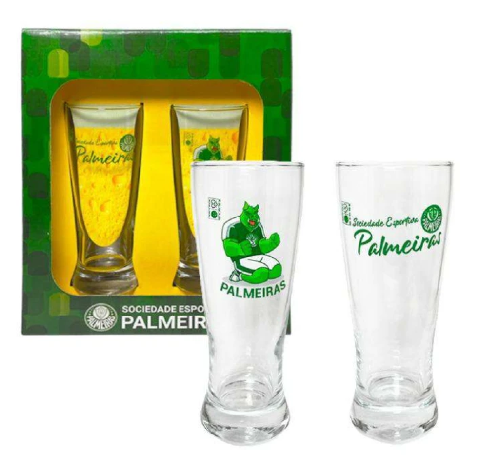 Copo de vidro tulipa para chopp 300ml com 02 peças palmeiras allmix