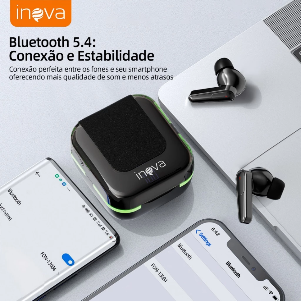 Fone de Ouvido Bluetooth Sem Fio INOVA FON-13084  Estéreo Som HD Conexão Rápida Bateria Longa Duração - #6