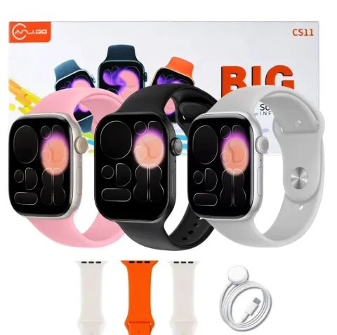 Smartwatch CS11 47mm Serie 11 Jogos Pulseira Extra Lançamento - Preto, Branco e Rosa