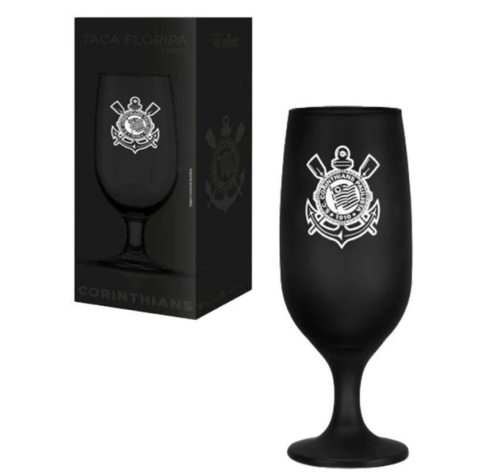 Taça de vidro floripa para chopp 300ml preta corinthians allmix