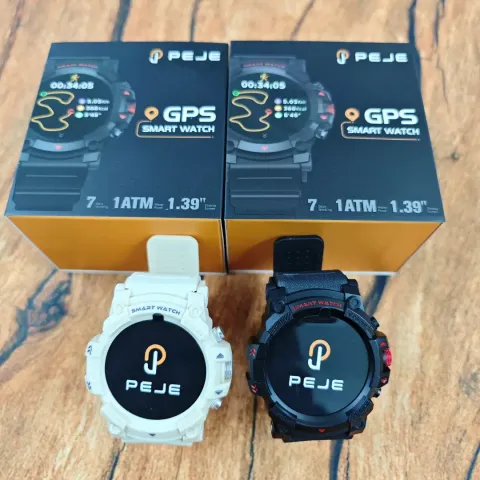 Smartwatch Peje G01C Amoled GPS A Prova D'água - Preto e Bege