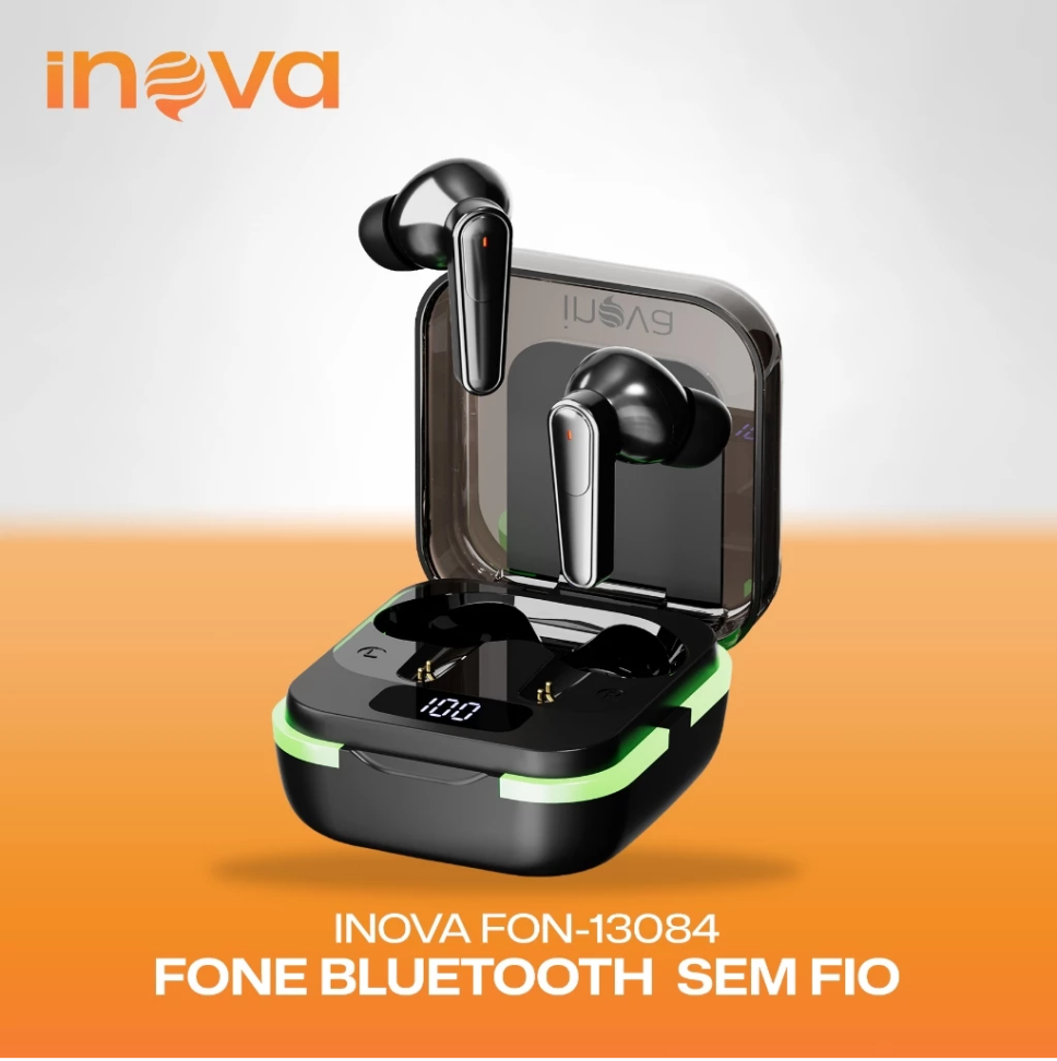 Fone de Ouvido Bluetooth Sem Fio INOVA FON-13084  Estéreo Som HD Conexão Rápida Bateria Longa Duração