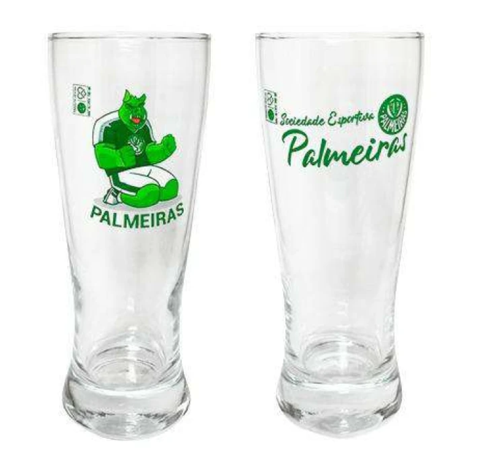 Copo de vidro tulipa para chopp 300ml com 02 peças palmeiras allmix
