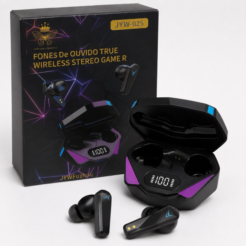 Fone De Ouvido Gamer Bluetooth JYW 025 Com Estojo Carregador