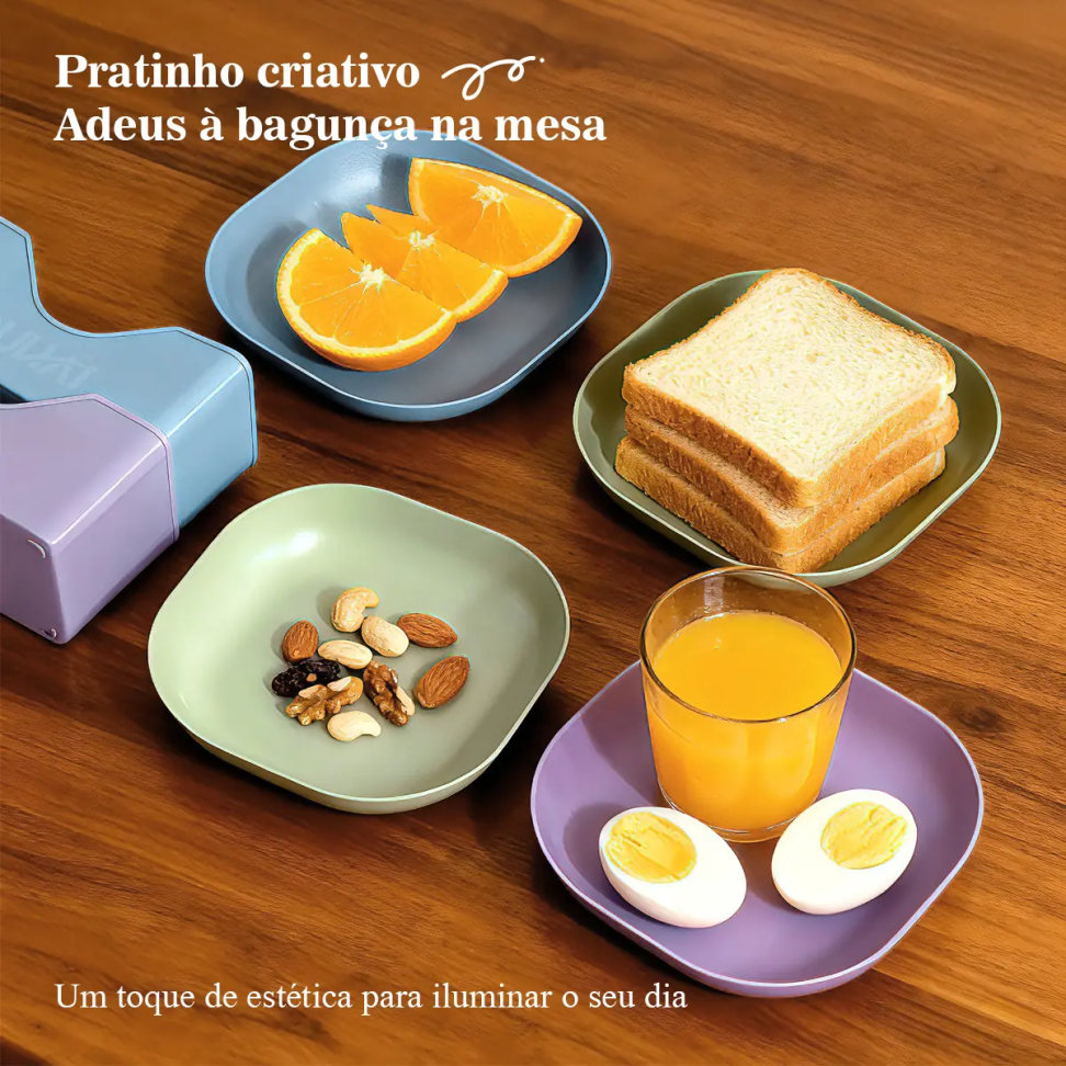 Kit 10 Pratos Coloridos Para Servir + 1 Base Organizador - #9