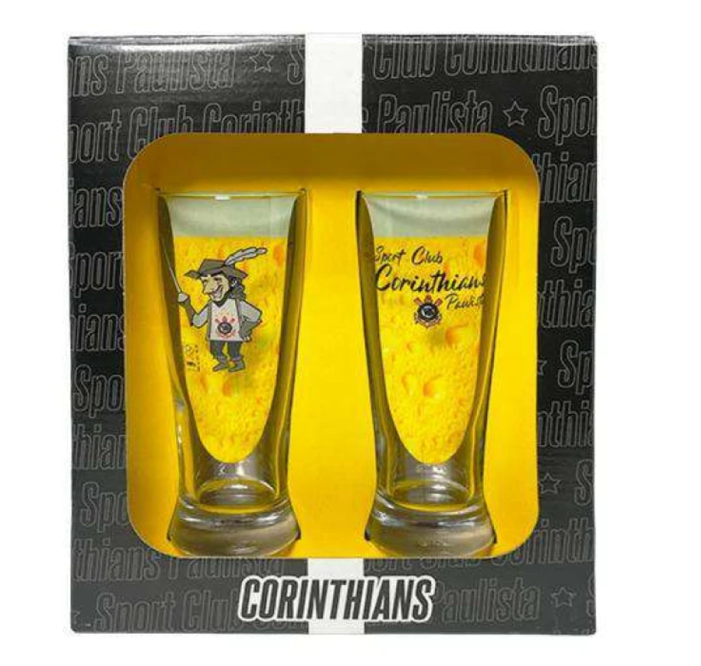 Copo de vidro tulipa para chopp 300ml com 02 peças corinthians allmix - #3