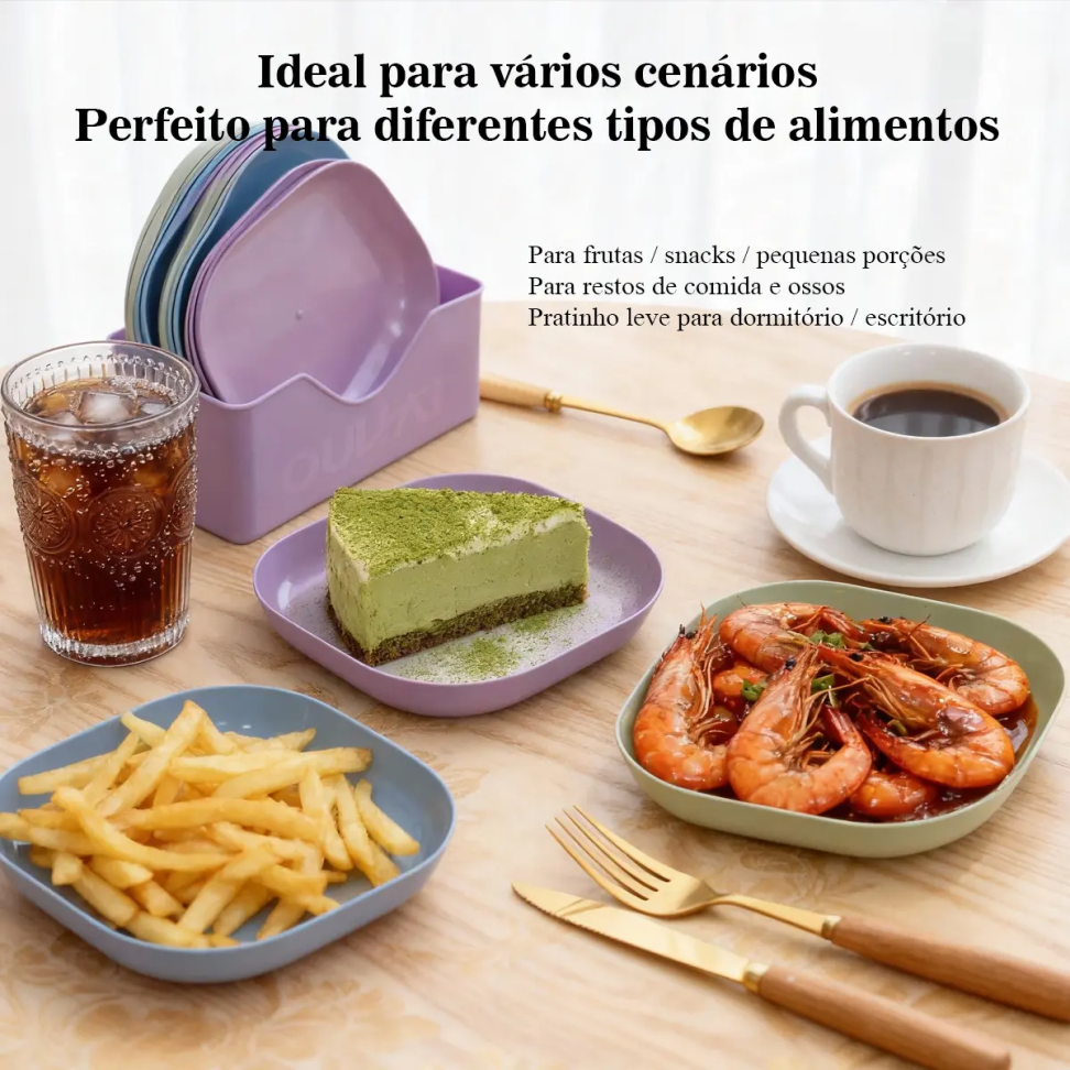 Kit 10 Pratos Coloridos Para Servir + 1 Base Organizador - #7