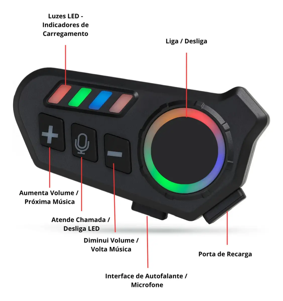 Fone De Ouvido Para Capacete Moto Bluetooth Rgb Sem Fio - #9