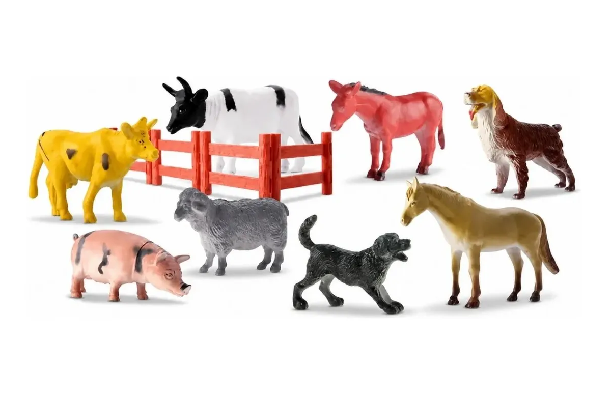 Kit Vida Na Fazenda 12 Peças Animais e Acessórios