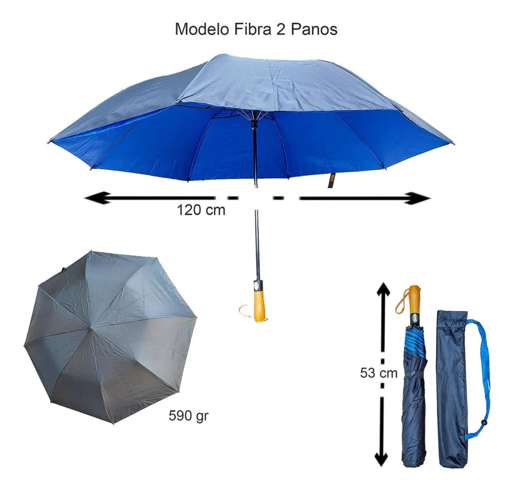 Guarda Chuva 120cm Em Fibra e Tecido Duplo + Capa