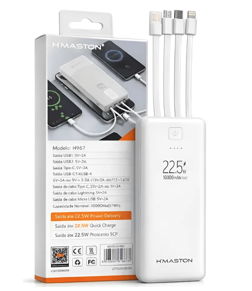 Carregador Portátil Power Bank H'maston H967 10000mah