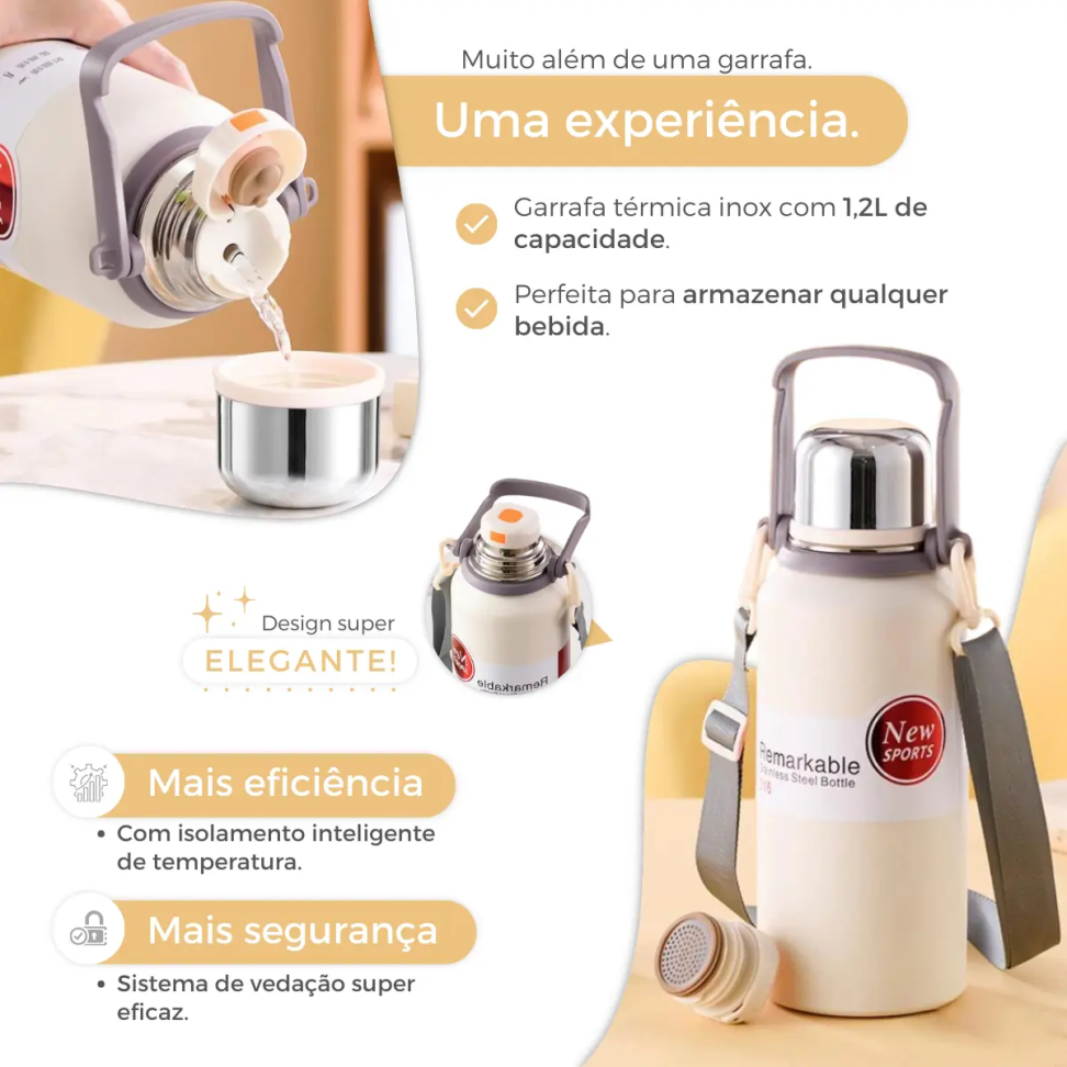 Garrafa Termica Inox 1,2L Café Academia Água Camping