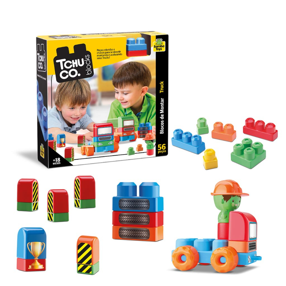 Blocos de Montar Tchuco Blocks Truck 56 Peças Grandes