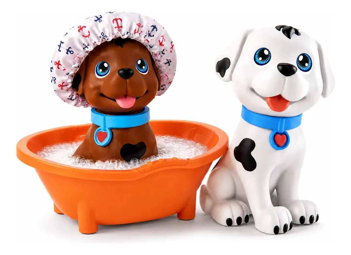 Cachorrinho com Banheira e Esponja Brinquedo Banho Pet Friends