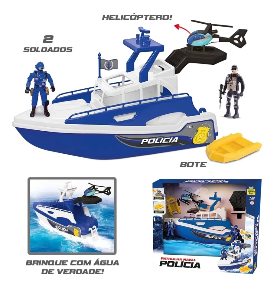 Barco Patrulha Naval Polícia Com Helicóptero