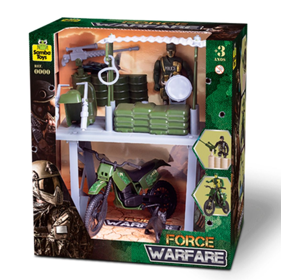 Brinquedo Forte Militar Com Moto