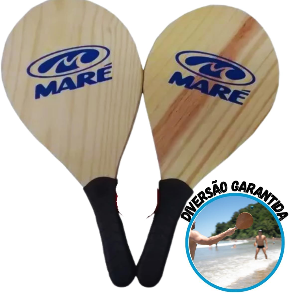 Raquete Frescobol De Madeira Maré + 1 Bolinha | Kit Jogo Raquete Frescobol