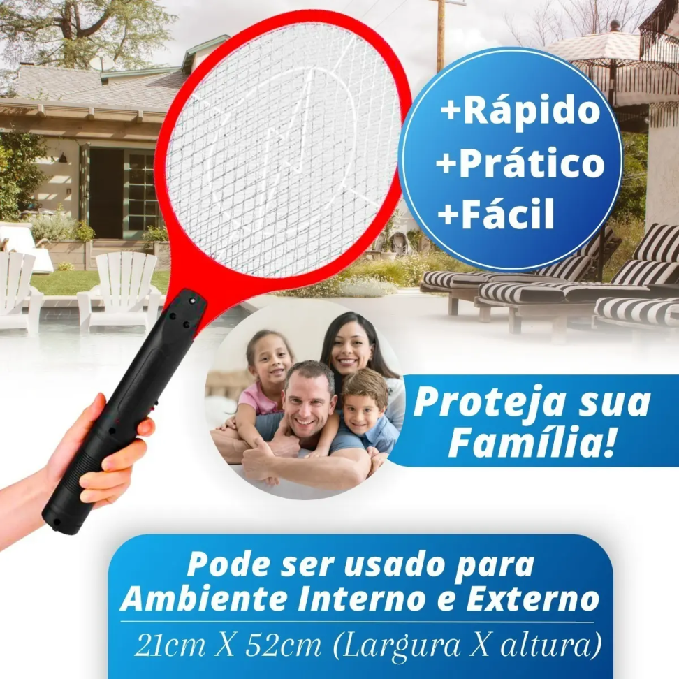 Raquete Mata Mosquito Recarregável Bi-Volt