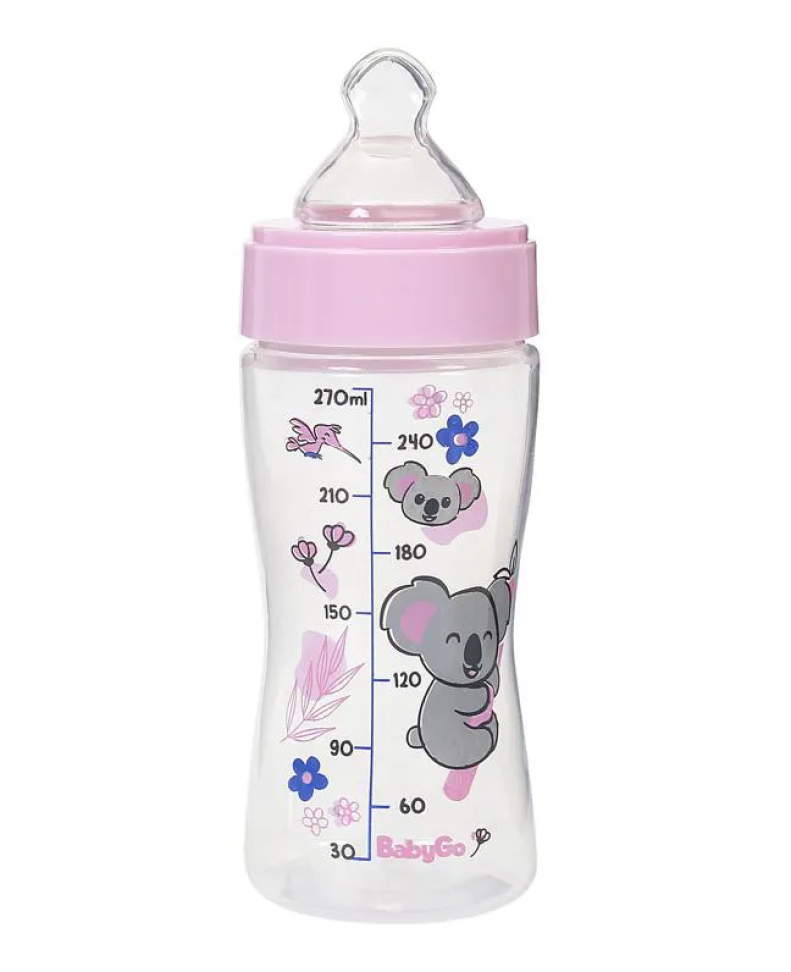 Mamadeira Bico Macio com Tampa Higiênica -  Rosa Coala Bico Macio 270ml