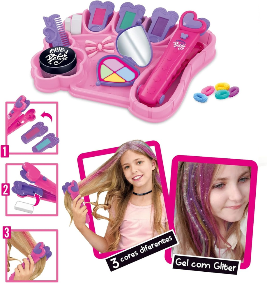 Kit Infantil Mechas Coloridas para Pintar o Cabelo Com Brilho
