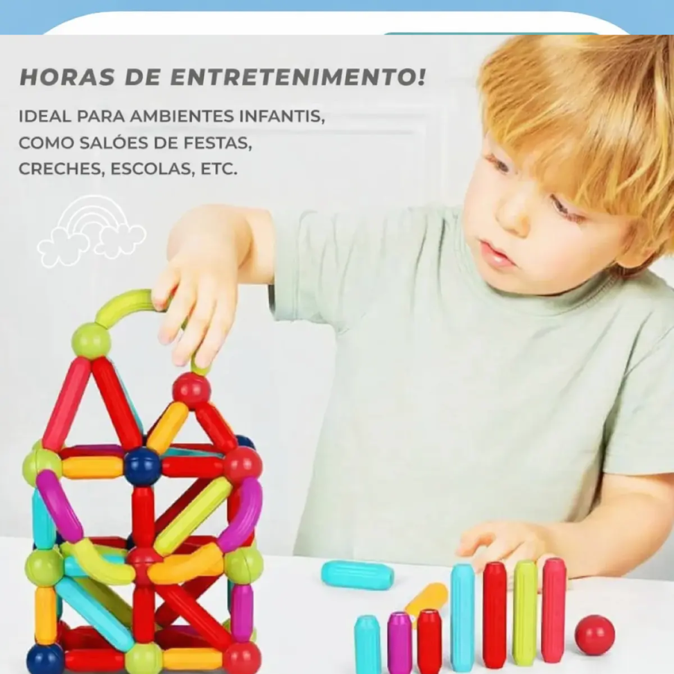 Blocos De Montar Magnéticos Educativo 56 Peças Bastões - #3